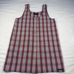 Vintage No Excuses Jumper Dress Women's Size L Button‎ Front Plaid Pockets 90's
